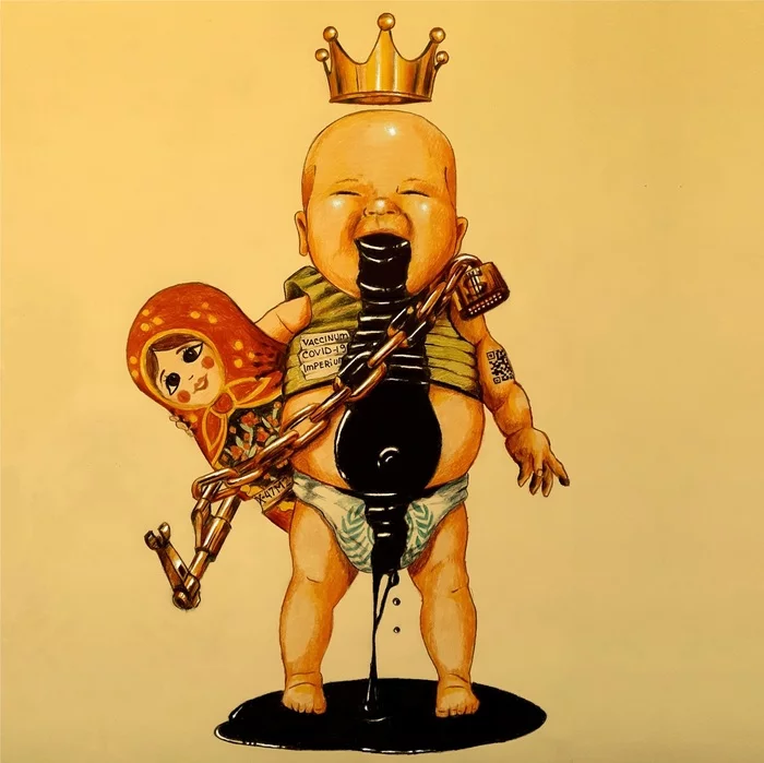 Tape during quarantine, Baby 2020 (Paper, pencils) - My, Drawing, Pencil drawing, Caricature, Coronavirus, Oil, Matryoshka, Kalashnikov assault rifle, UN