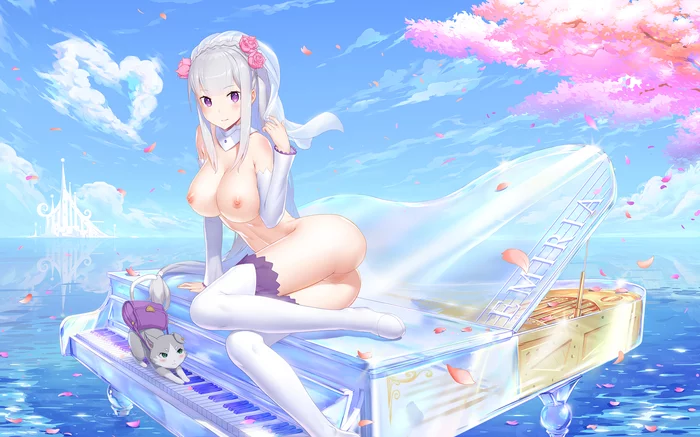 Emilia - NSFW, Emilia, Puck, Re: Zero Kara, Anime art, Anime, Art, Erotic