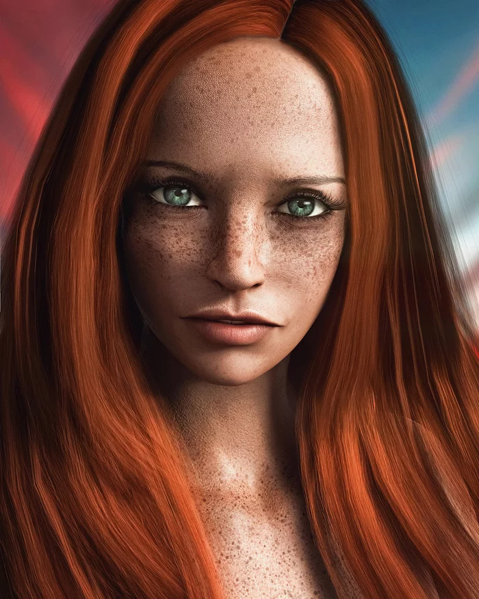 Self-isolation so that... - My, Render, 3D modeling, Daz3dstudio, Art, Redheads, Girl with tattoo, Girls, Longpost