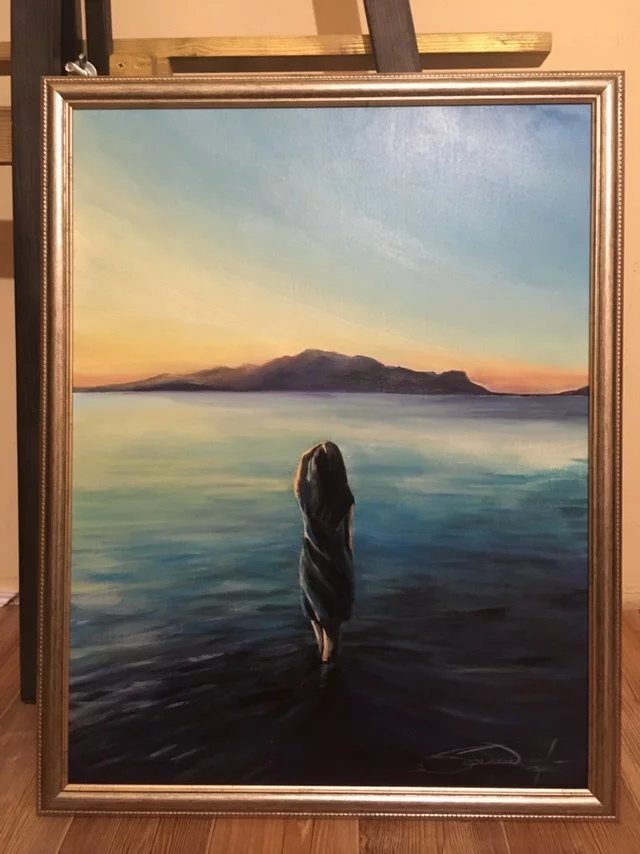 Girl at sunset - My, Girls, Beautiful girl, beauty, Nature, Sunset, Sea, The mountains, Drawing