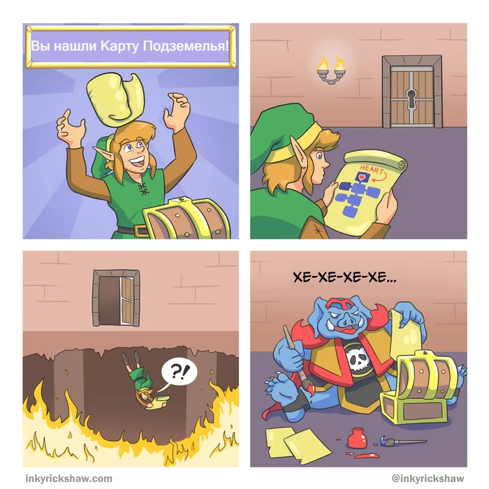 The Legend of Zelda. The mystery of the appearance of cards in chests has been revealed - Comics, Inkyrickshaw, Ricky Hawkins, The legend of zelda, Computer games, Link, Translated by myself