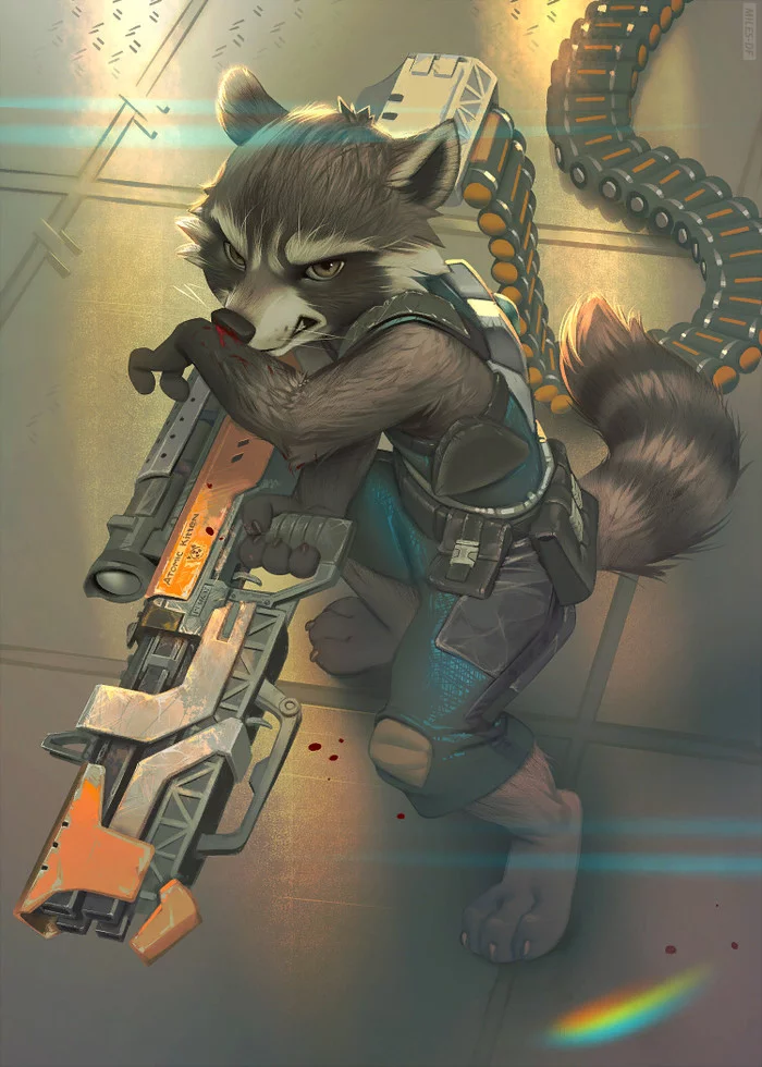 Don't call me a raccoon! - Art, Weapon, Raccoon Rocket, Miles-Df, Guardians of the Galaxy, Furry, Anthro