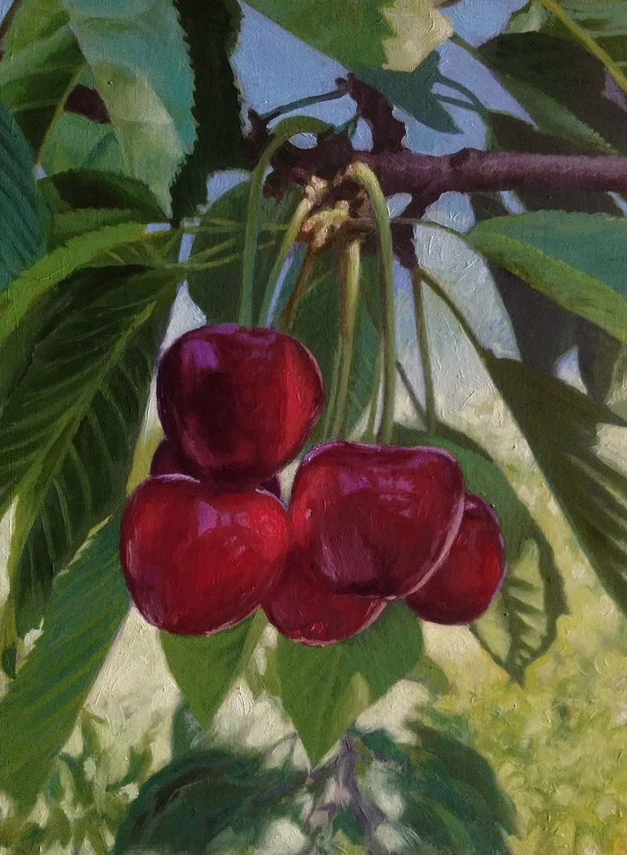 Cherries - My, Painting, Oil painting, Canvas