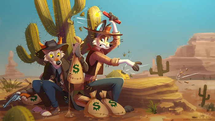 Sand Scamps! - Furry, Art, Multyashka-Sweet, Wild West, Weapon, Landscape