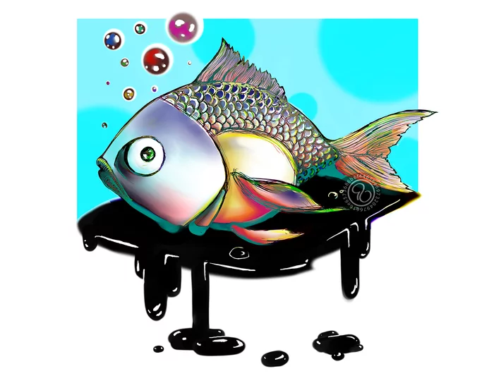 Oilo fish - My, A fish, Oil, Drawing, Digital drawing, Art