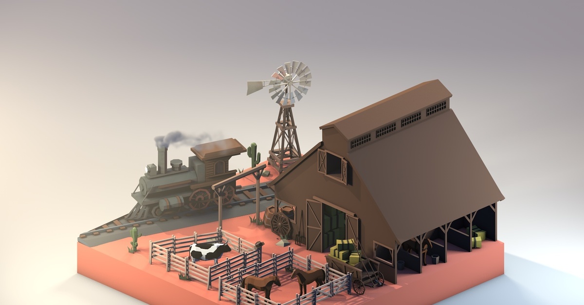 Wild west ферма. Лоу Поли дикий Запад. Лоу Поли ферма. Ферма дикий Запад диорама. Low Poly Diorama котёл.