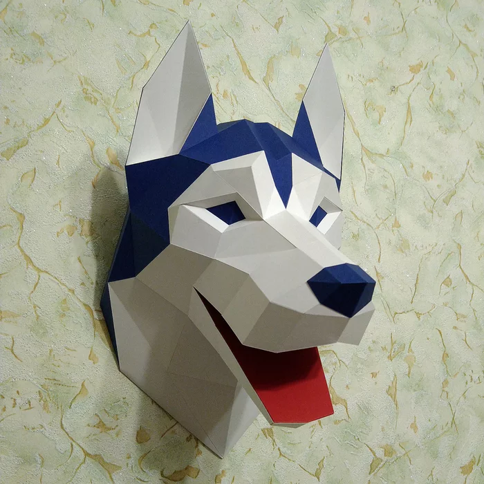 Paper modeling: even more low-poly models - My, Needlework without process, Papercraft, Husky, Tyrannosaurus, Peacock, Longpost