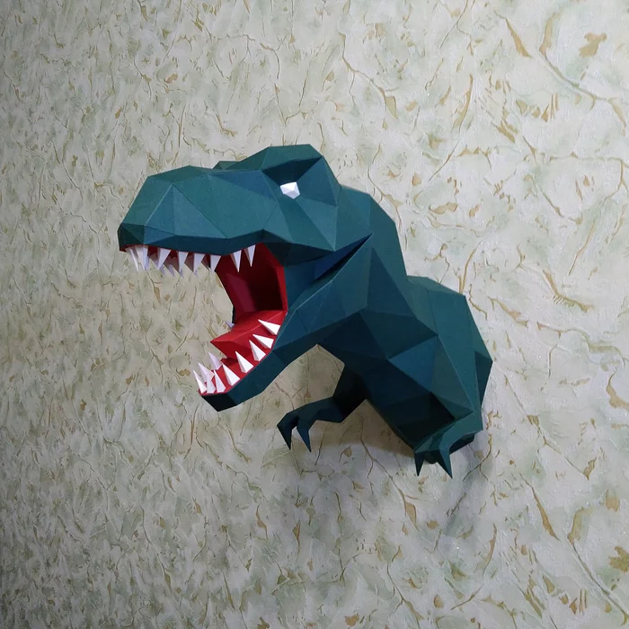 Paper modeling: even more low-poly models - My, Needlework without process, Papercraft, Husky, Tyrannosaurus, Peacock, Longpost