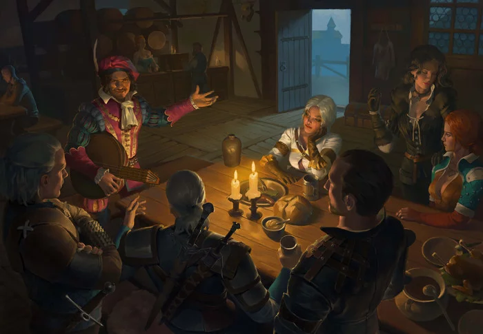 In the tavern - Art, Drawing, Witcher, The Witcher 3: Wild Hunt, Games, Fantasy, Tavern