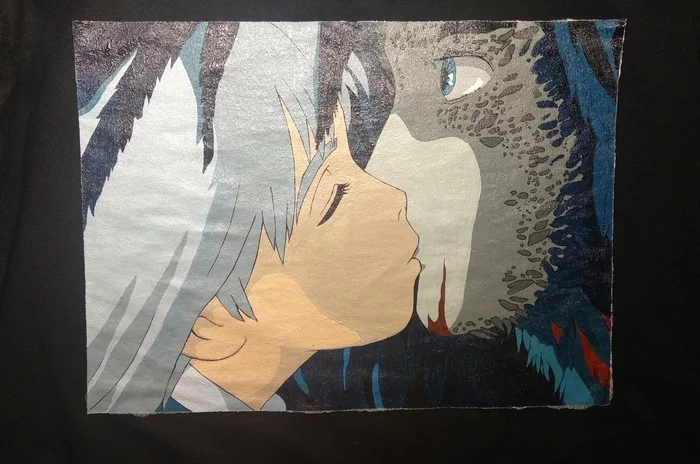 Walking castle - My, Painting on fabric, T-shirt, Painting, Hayao Miyazaki, Haul's walking castle, Anime, Acrylic, Longpost