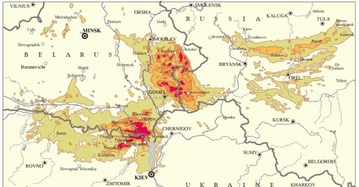 Карта загрязнения радиацией после чернобыля