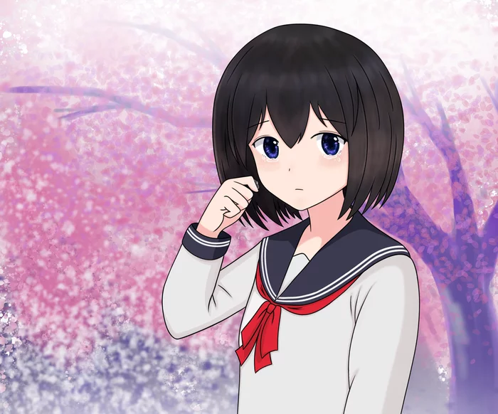 Crying - My, Anime, Anime art, Original character, Girls, Sakura