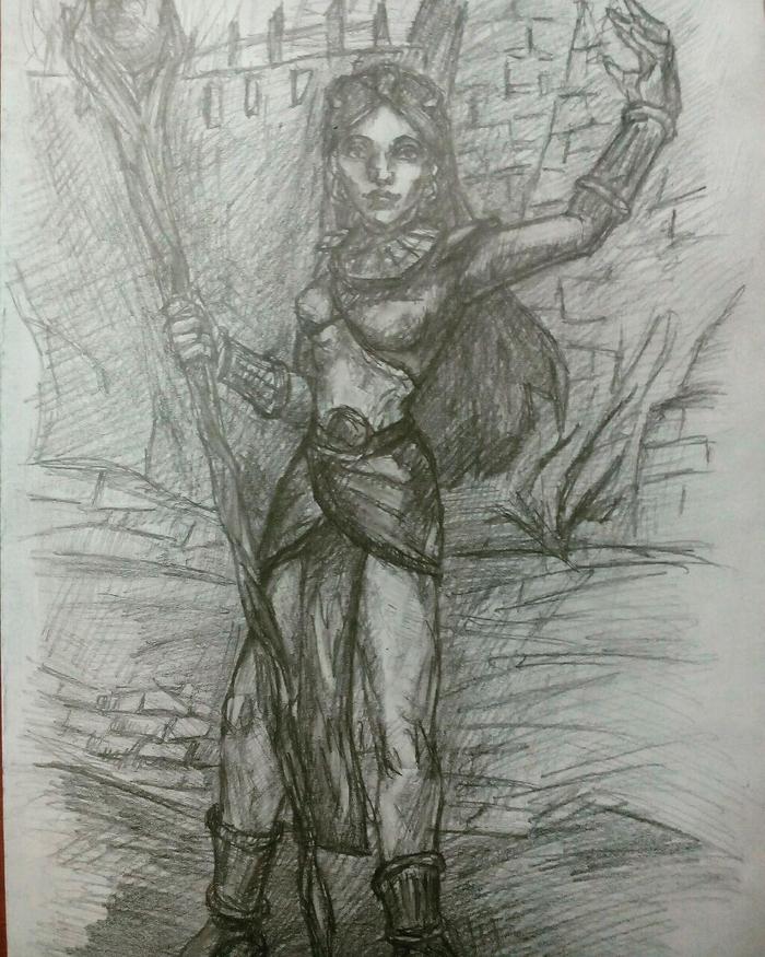 Sorceress from Diablo 2 - My, Artist, Junior Academy of Artists, Drawing, Pencil drawing, Art, Diablo ii, Painting, Beginner artist