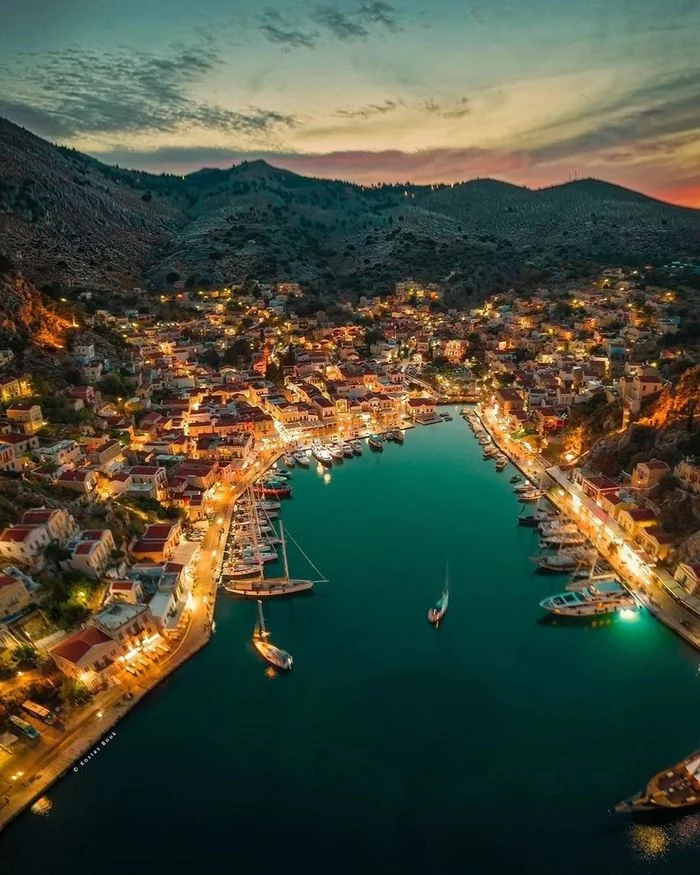 Symi Island, Greece - Greece, Island, Night, Sea, Nature, Ship, A boat