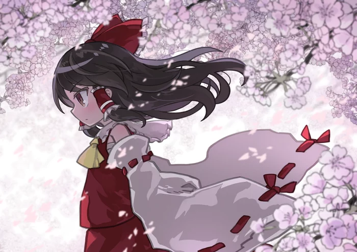 Sakura and Reimu - Anime, Touhou, Hakurei Reimu, Anime art, Not anime, Kibisake