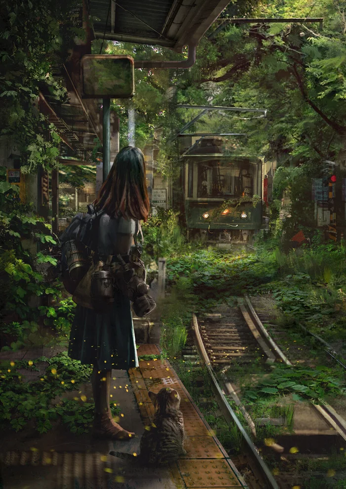 Last train - Art, Drawing, A train, Platform, Abandoned, Eddie Mendoza