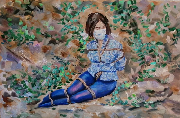 Self-isolation is heartless you @uka!! - My, Self-isolation, Oil painting, Klimov, Caucasian captive, Shibari