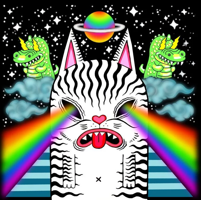 Cosmo cat with lazors - Space, cat, Rainbow, Art