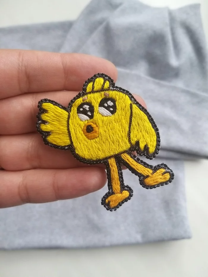 Brooch Chick - My, Mi-Mi-Bears (animated series), Brooch, Satin stitch embroidery, Needlework without process, Handmade, Longpost