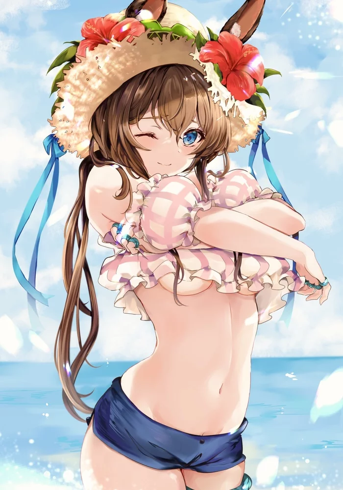 Amiya - NSFW, Anime, Anime art, Arknights, Amiya, Swimsuit, Animal ears, Games