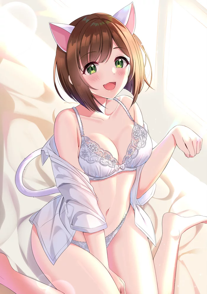 Miku Maekawa - NSFW, Аниме, Арт, Anime Art, Эротика, Idolmaster Cinderella Girls, Miku Maekawa, Animal Ears, Нижнее белье