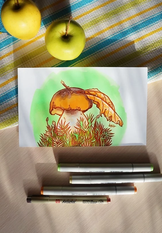 And again mushrooms, and again markers - My, Art, Painting, Artist, Mushrooms, Drawing, Marker, Illustrations, Longpost