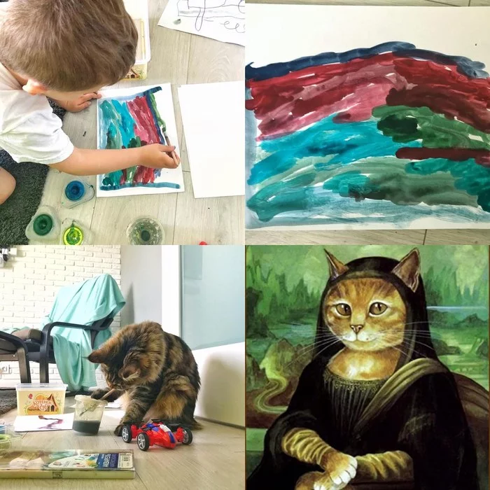 Let me help you bro - My, Drawing, Children, cat, Mona lisa