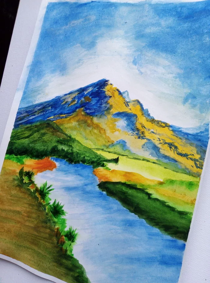 Mountain watercolor - My, Watercolor, The mountains, Nature, Drawing, Weekend, Longpost