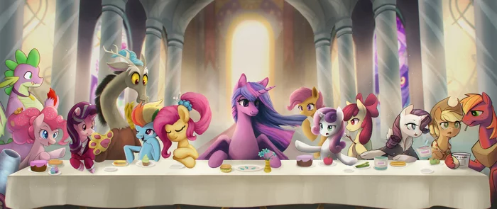 Final Supper - My little pony, Mane 6, Cutie mark crusaders, Spike, Discord, Starlight Glimmer, Big Macintosh, The last supper