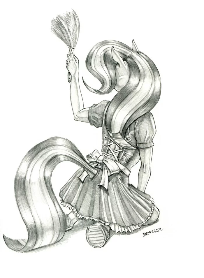 Anthroponka - My little pony, Anthro, Traditional art, Starlight Glimmer, Baron engel, Housemaid