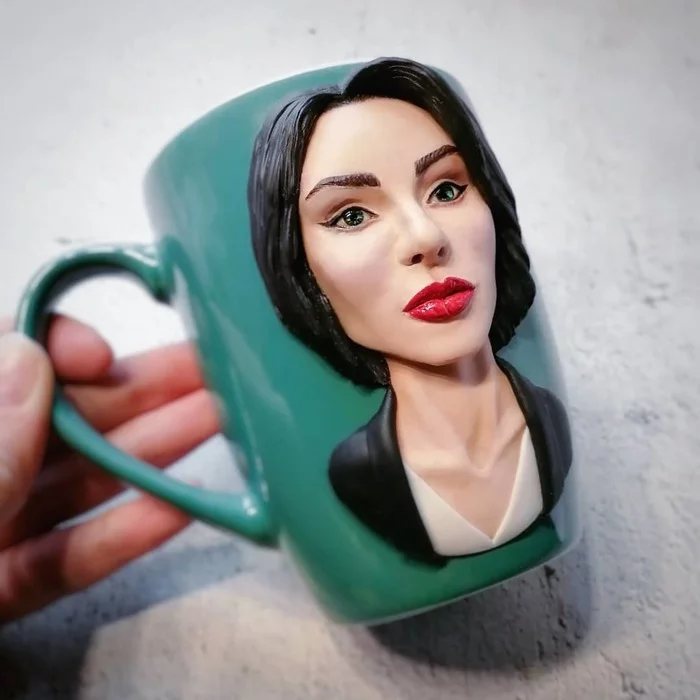 A little about laziness and my luck - My, Polymer clay, Portrait by photo, Portrait, With your own hands, Handmade, Mug with decor, Longpost