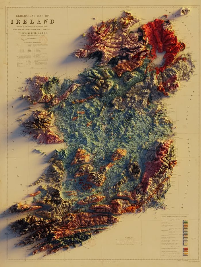 Geological Map of Ireland (1878) - Cards, Geology, Ireland, Longpost