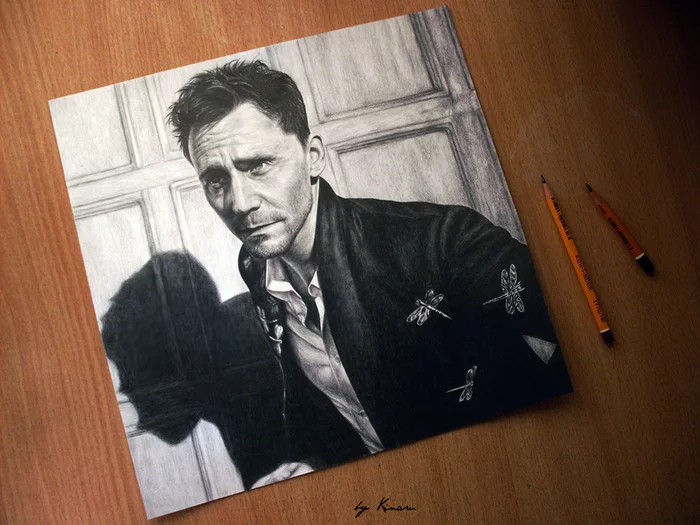 My drawing of Tom Hiddleston with simple pencils) - Tom Hiddleston, My, Drawing, Art, Pencil drawing, Portrait