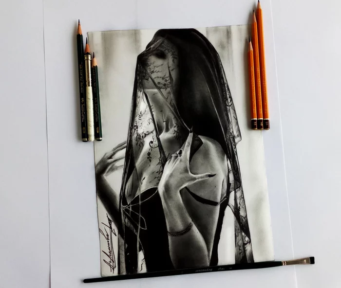 Live and draw - My, Pencil drawing, Black and white, Graphics, Girls, Art, League of Artists, Artist