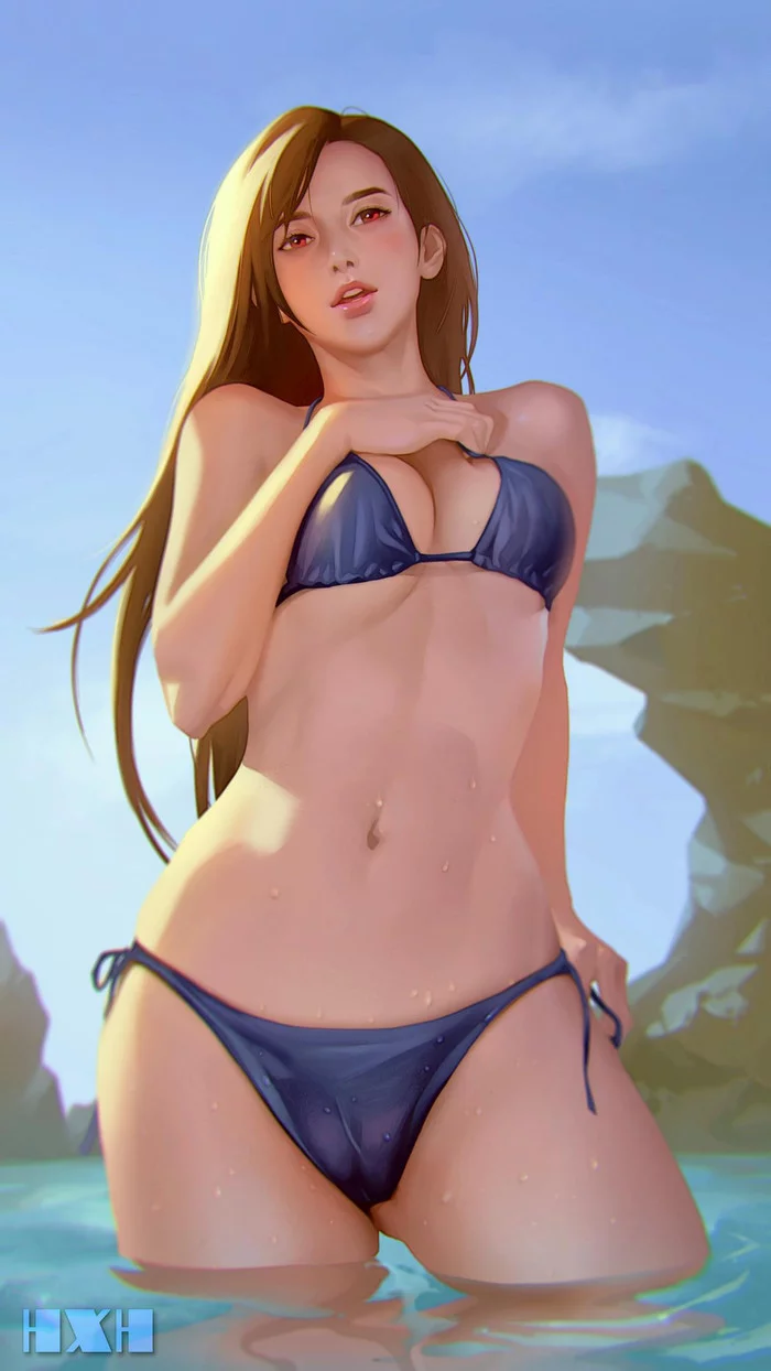 Summer, sun, sea... - NSFW, Art, Erotic, Girls, Swimsuit, Cameltoe, Tifa lockhart, Final fantasy vii