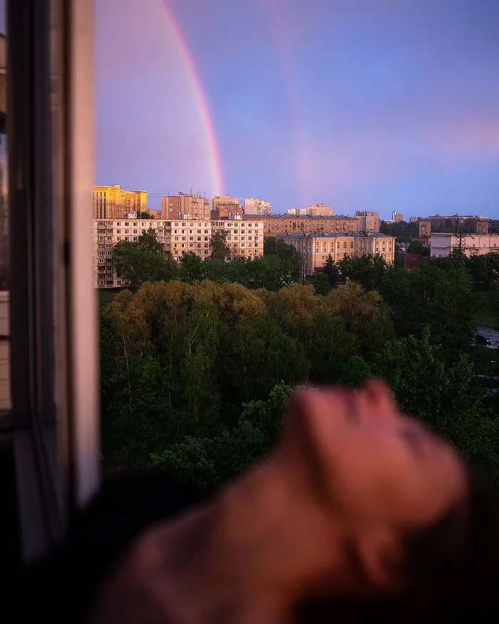 House with leprechauns - My, Double Rainbow, Rainbow, Landscape, Street photography, Moscow, Longpost