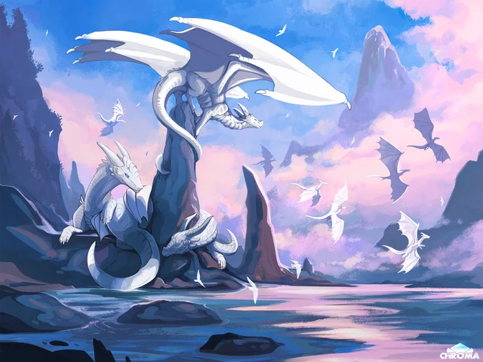 Dragon Sanctuary - Chromamancer, Fantasy, The Dragon, Art, Landscape