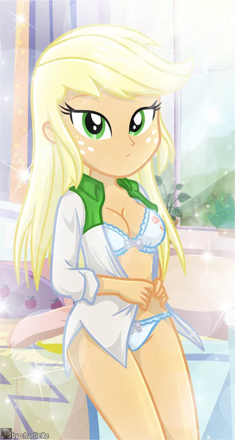 Жока - NSFW, My Little Pony, Equestria Girls, Applejack, Charliexe, MLP Edge, Нижнее белье