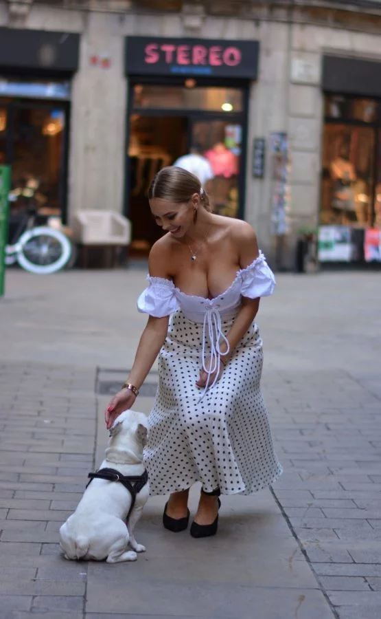 Cute :) - Beautiful girl, Dog, The street, Neckline, The photo, From the network