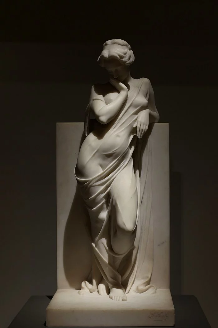 Meditation 1910 - Sculpture, Italy, Marble, Figure, Longpost, Girls