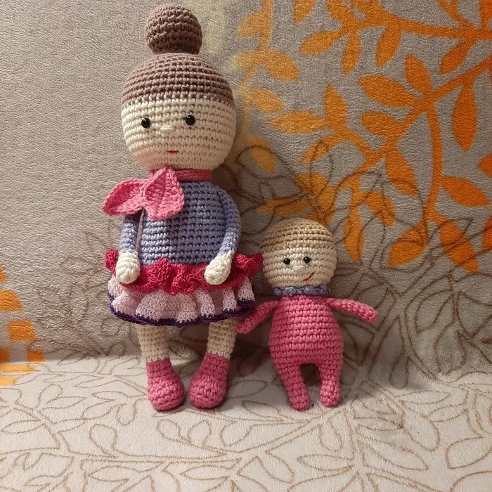 Doll with baby doll - My, Needlework without process, Doll, Crochet, Amigurumi, Knitted toys