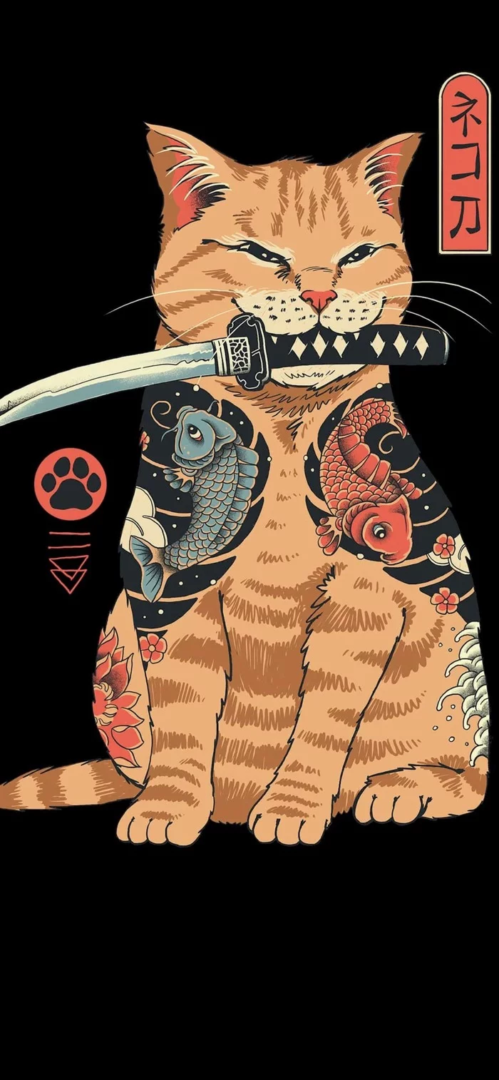 meowkuza - Art, cat, Yakuza, Longpost, Samurai Sword