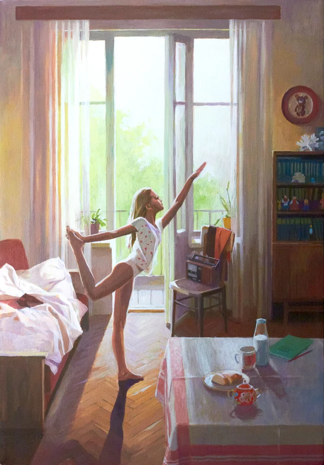 Morning yoga. Dedication to Tatyana Yablonskaya, acrylic/canvas - Painting, Art, Art, Doping Pong, Girl