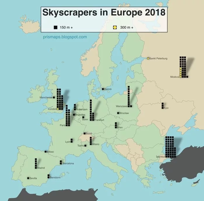 Number of skyscrapers in European cities - Statistics, Skyscraper, Interesting, Cards