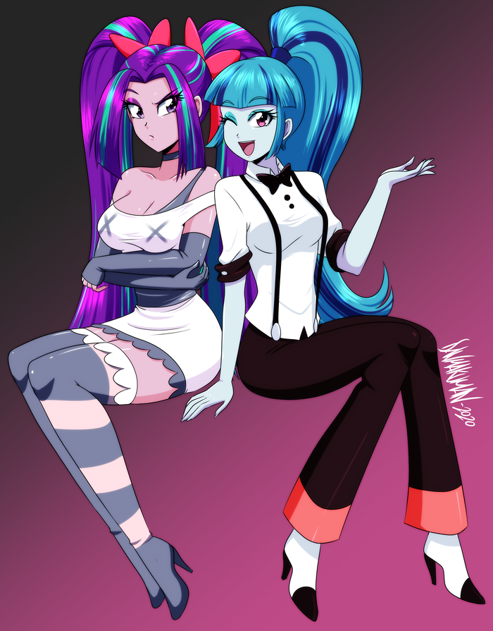 How do we look? My Little Pony, Equestria Girls, , Hazbin Hotel, Aria Blaze, Sonata Dusk, Danmakuman