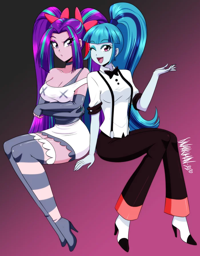 How do we look? - My little pony, Equestria girls, Crossover, Hazbin Hotel, Aria blaze, Sonata dusk, Danmakuman