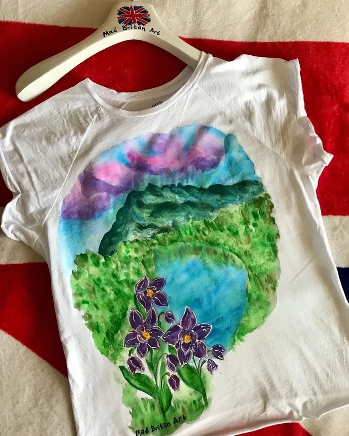 Painting T-shirts using watercolor technique. Altai - My, Painting on fabric, Altai Republic, T-shirt, The mountains, Handmade, Travels, Russia, Longpost, Needlework without process