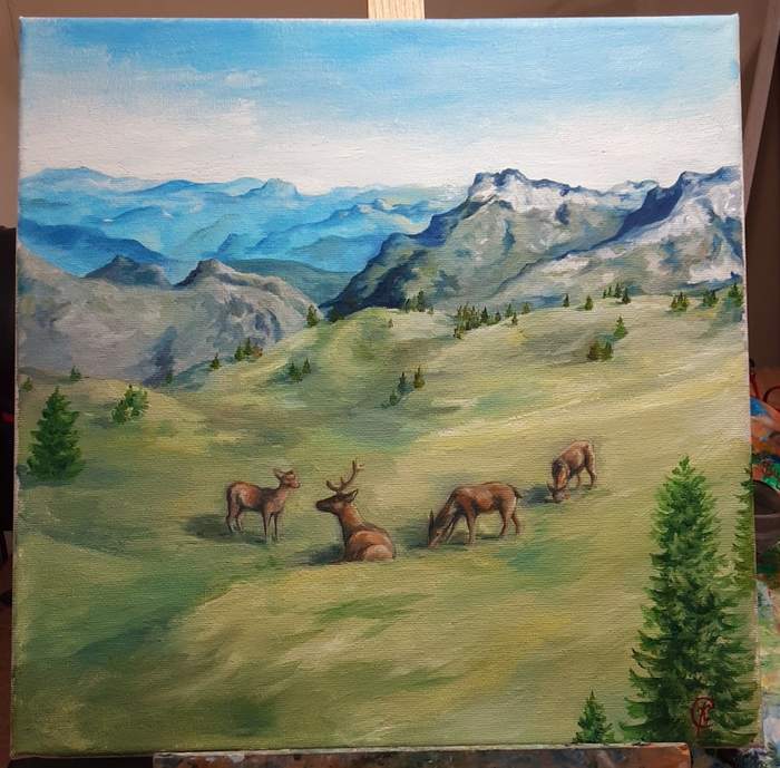 Deer - My, Oil painting, Painting