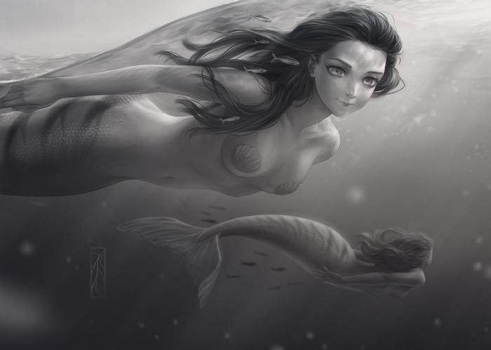 Under the water - Art, Drawing, Mermaid, Kotikomori