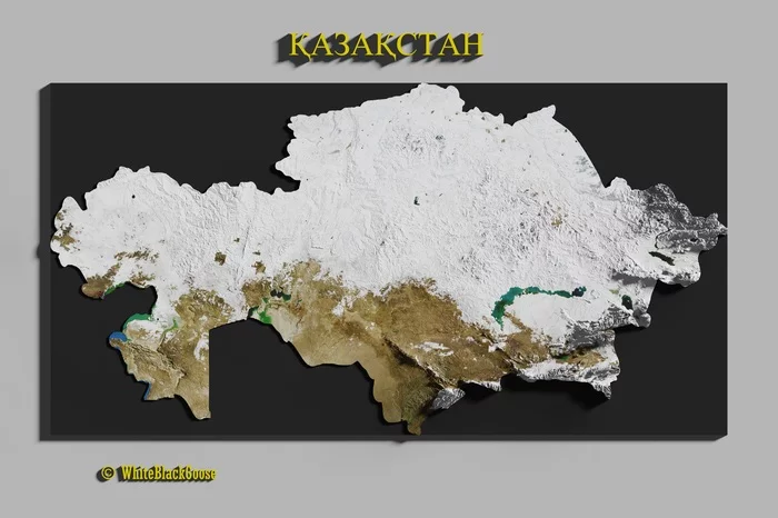Relief map of Kazakhstan [9216x6144] - My, Cards, Interesting, Kazakhstan, Art Card, Longpost